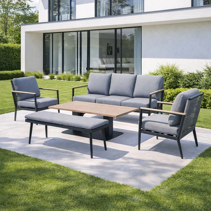Merano Aluminium 7 Seat Sofa Set with 140cm x 80cm High/Low Table - Image 4