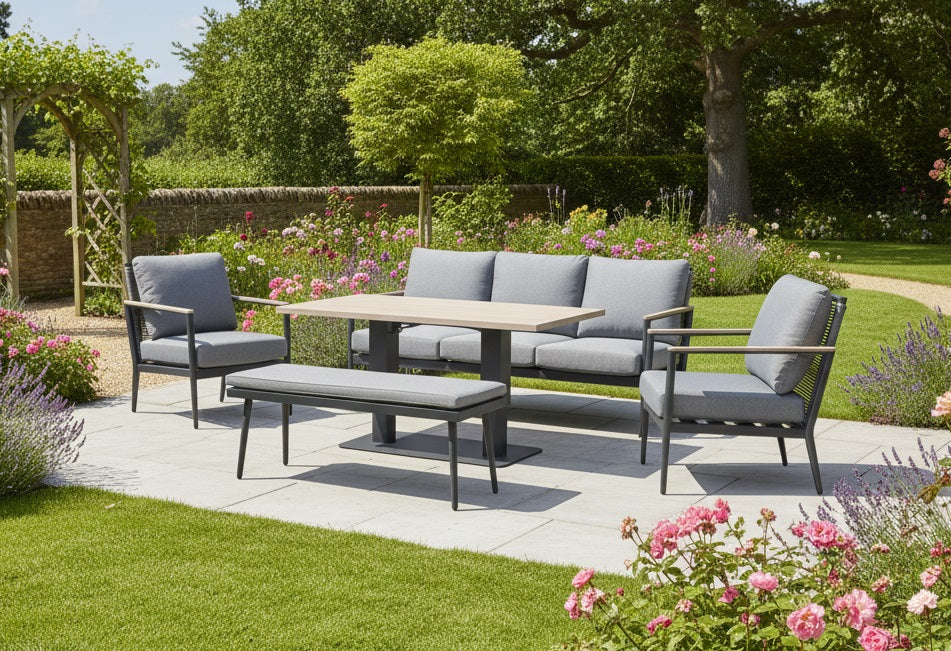 Merano Aluminium 7 Seat Sofa Set with 140cm x 80cm High/Low Table - Image 5
